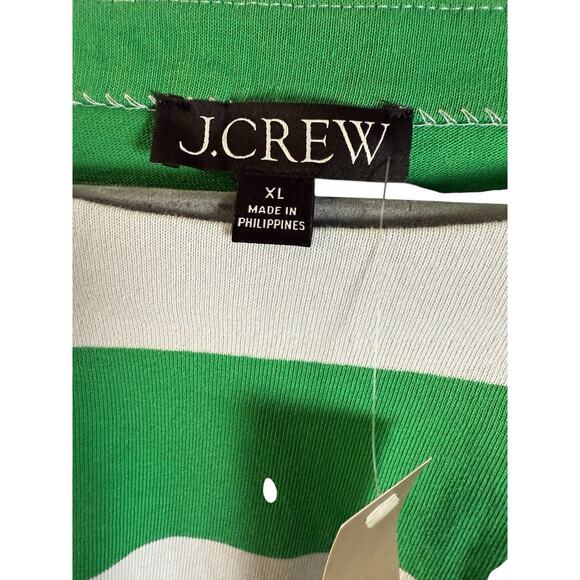 J. Crew Green and White Relaxed 3/4 boat neck shirt - Picture 6 of 9